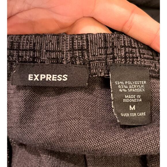 EXPRESS Gray Tweed Skirt Velvet Details Metallic Thread Elastic Waist Medium EUC - Picture 3 of 6